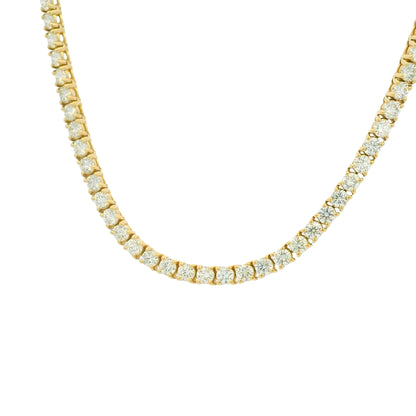 14K Yellow Gold Natural Round Brilliant Cut Diamond Tennis Necklace