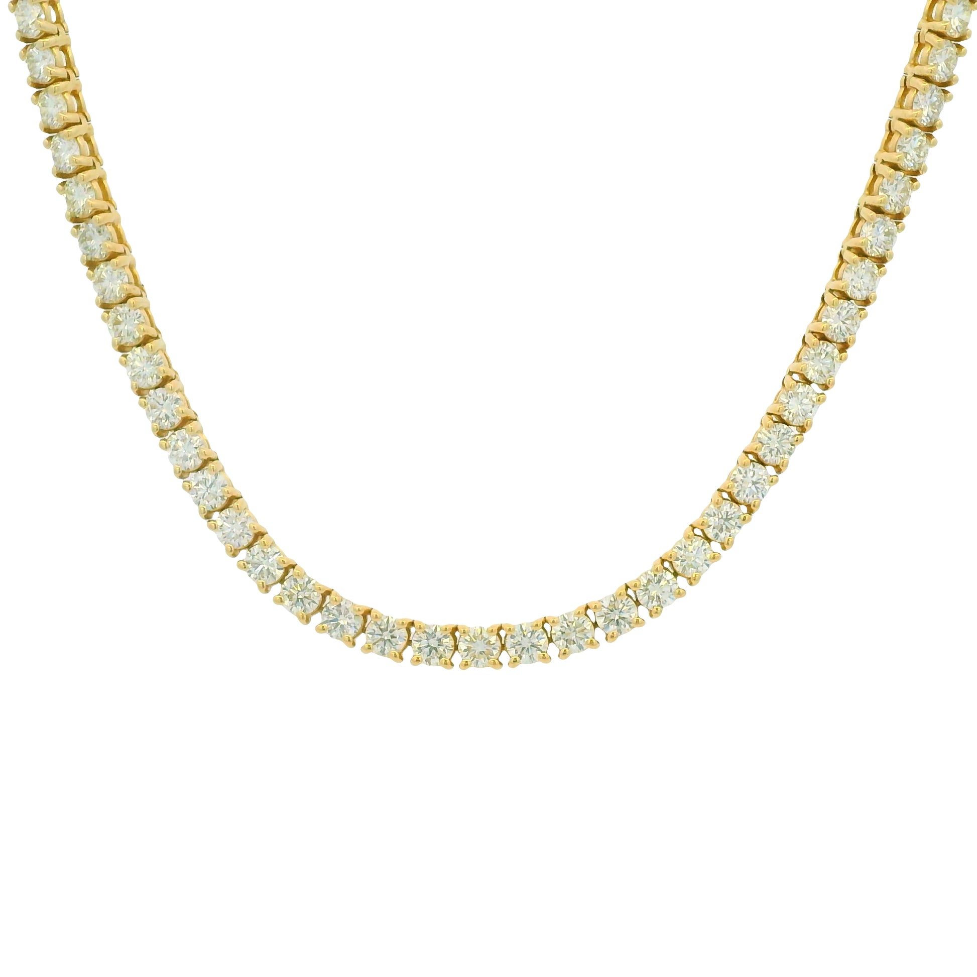 14K Yellow Gold Natural Round Brilliant Cut Diamond Tennis Necklace