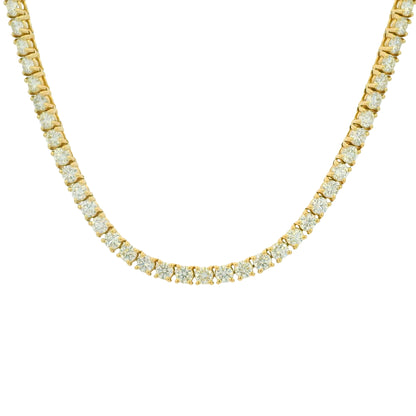 14K Yellow Gold Natural Round Brilliant Cut Diamond Tennis Necklace