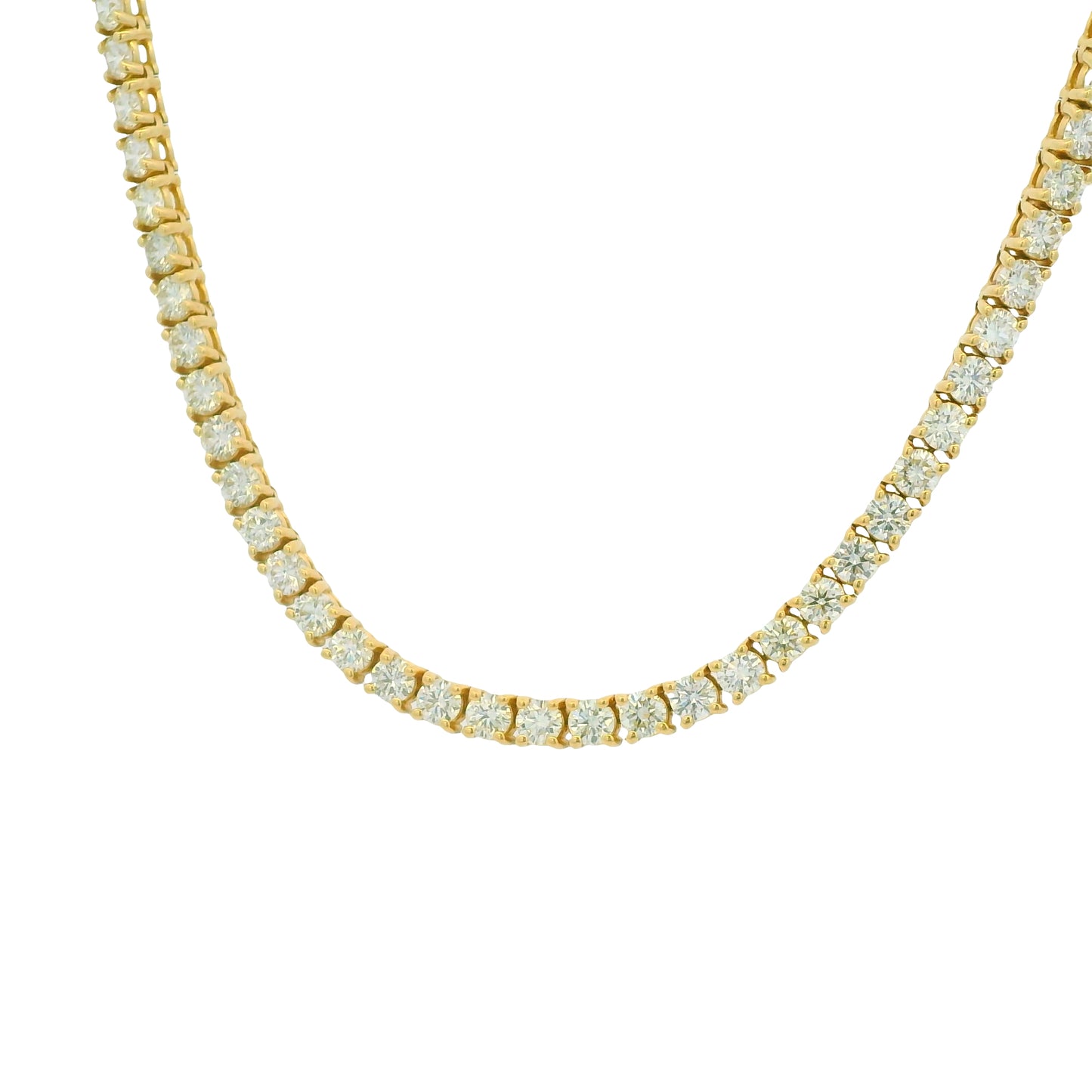 14K Yellow Gold Natural Round Brilliant Cut Diamond Tennis Necklace