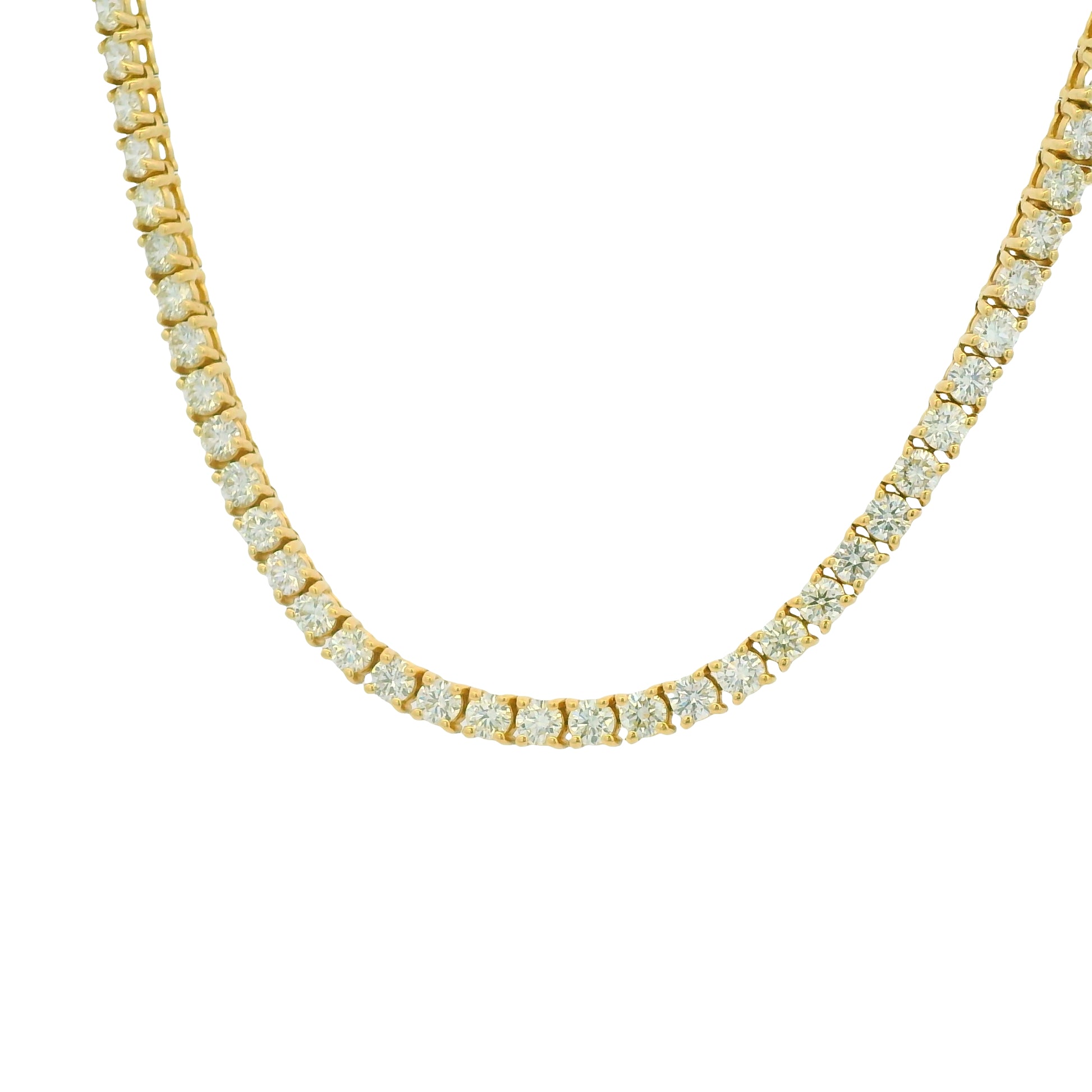 14K Yellow Gold Natural Round Brilliant Cut Diamond Tennis Necklace