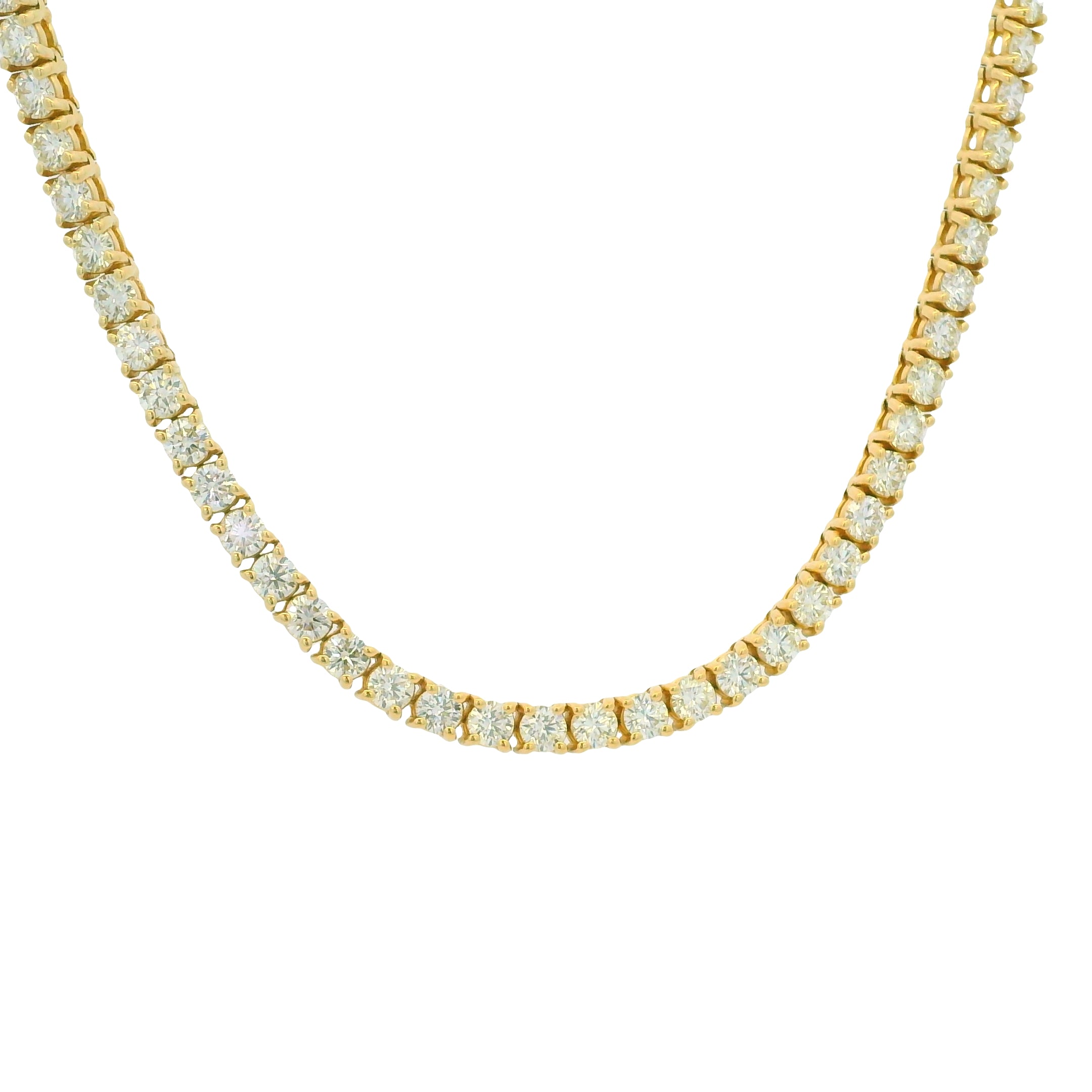 14K Yellow Gold Natural Round Brilliant Cut Diamond Tennis Necklace