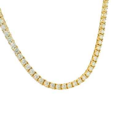 14K Yellow Gold Natural Round Brilliant Cut Diamond Tennis Necklace