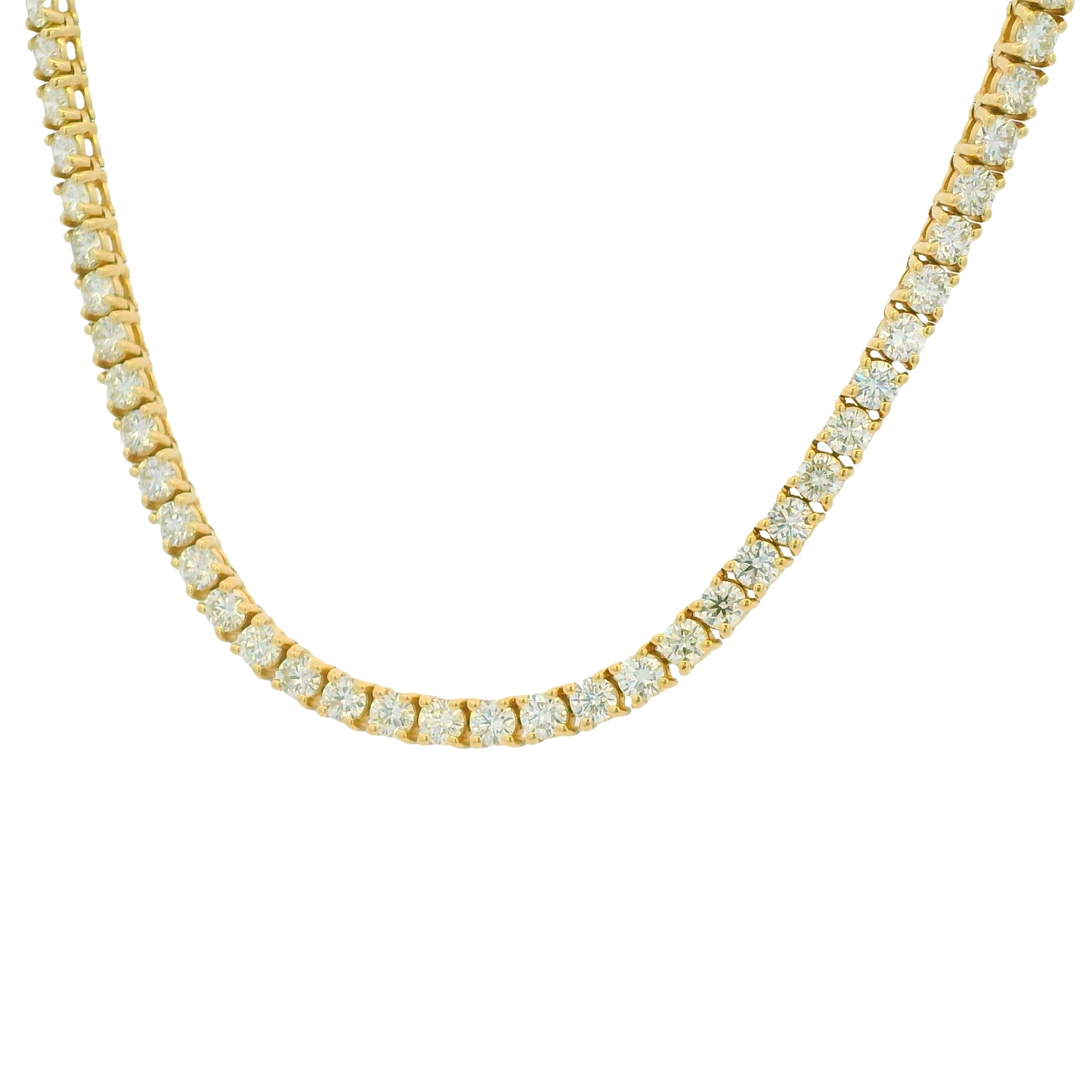 14K Yellow Gold Natural Round Brilliant Cut Diamond Tennis Necklace