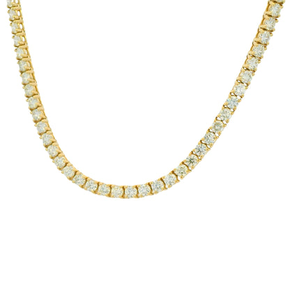 14K Yellow Gold Natural Round Brilliant Cut Diamond Tennis Necklace