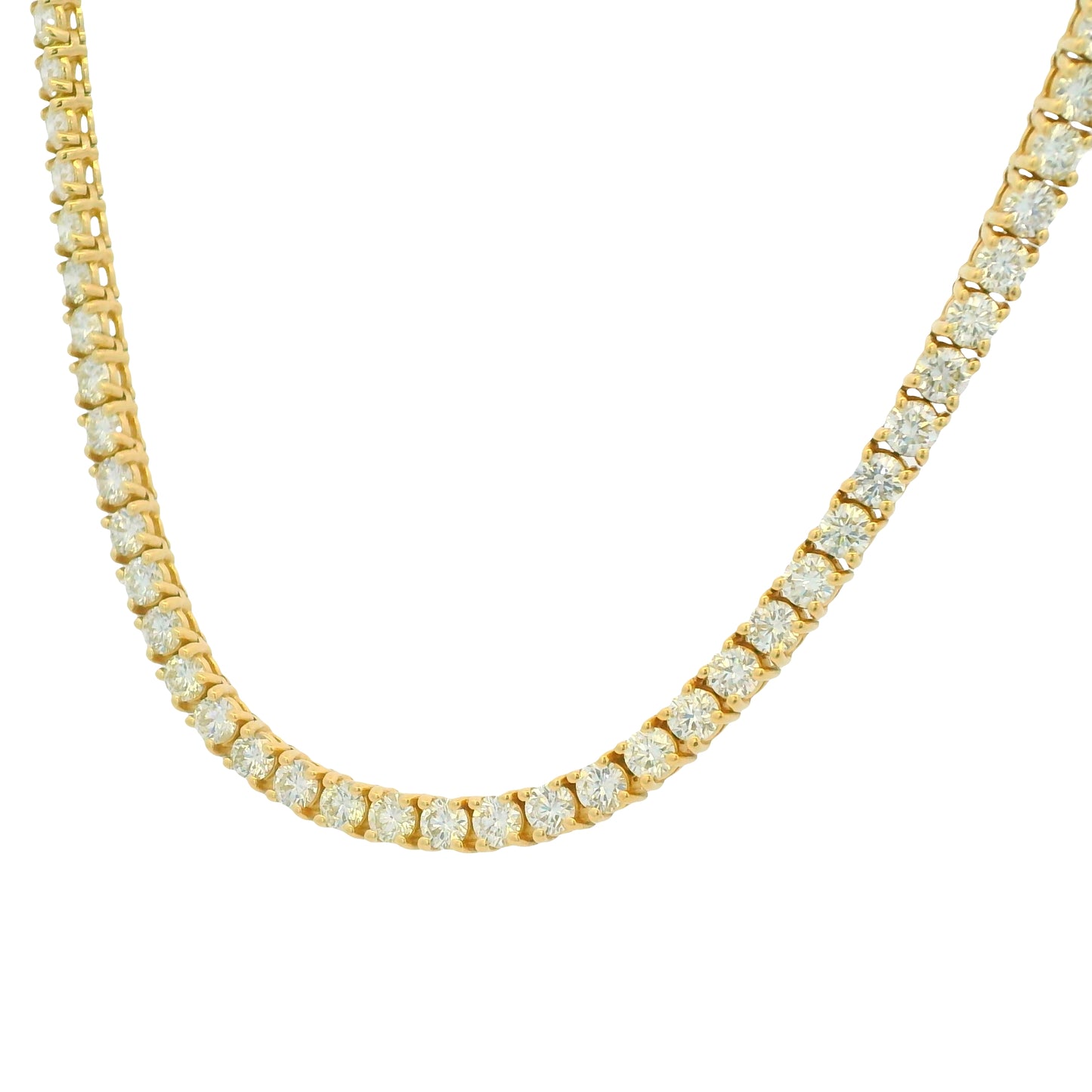 14K Yellow Gold Natural Round Brilliant Cut Diamond Tennis Necklace