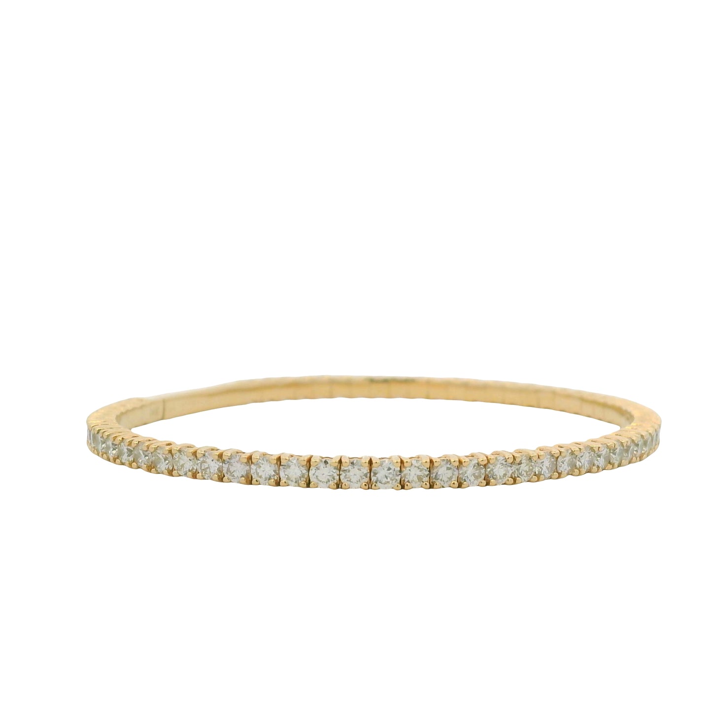 14K Yellow Gold Natural Round Brilliant Cut Diamond Bangle Bracelet