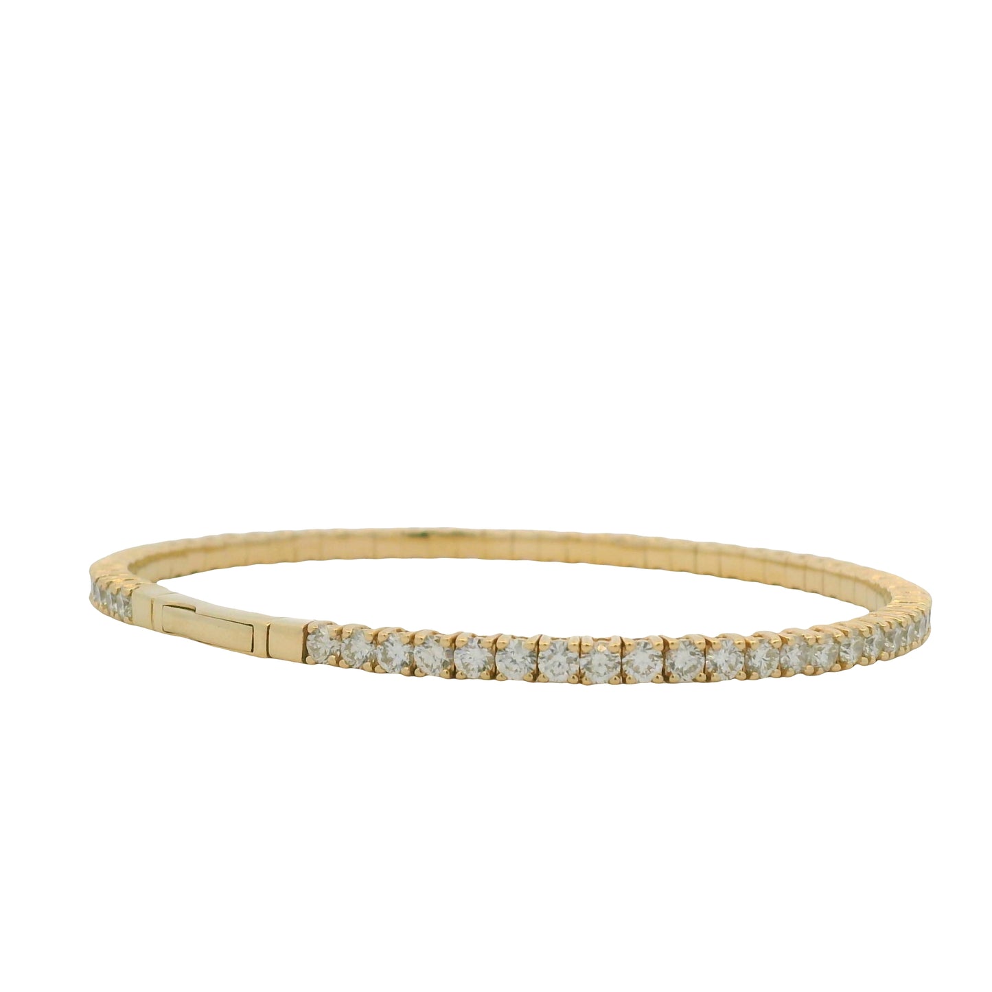 14K Yellow Gold Natural Round Brilliant Cut Diamond Bangle Bracelet