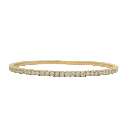 14K Yellow Gold Natural Round Brilliant Cut Diamond Bangle Bracelet