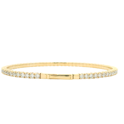 14K Yellow Gold Natural Round Brilliant Cut Diamond Bangle Bracelet