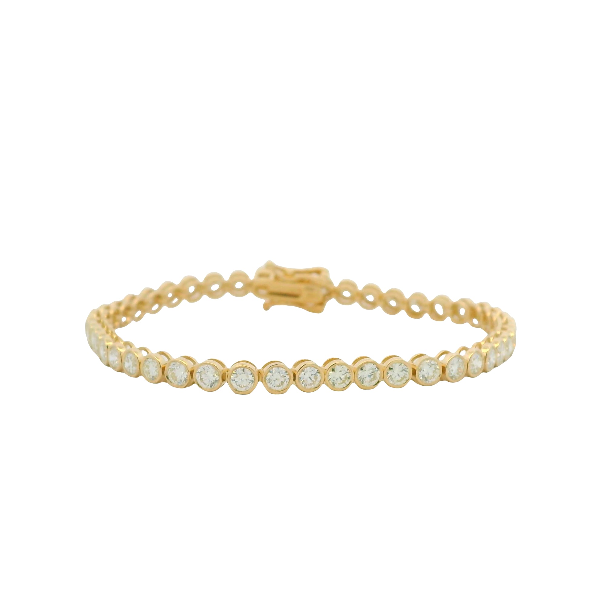 14K Yellow Gold Natural Round Brilliant Cut Diamond Bezel-Set Tennis Bracelet