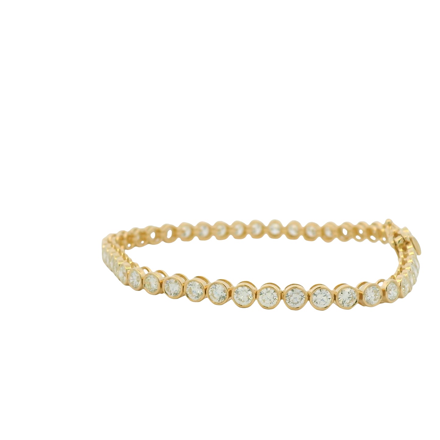 14K Yellow Gold Natural Round Brilliant Cut Diamond Bezel-Set Tennis Bracelet