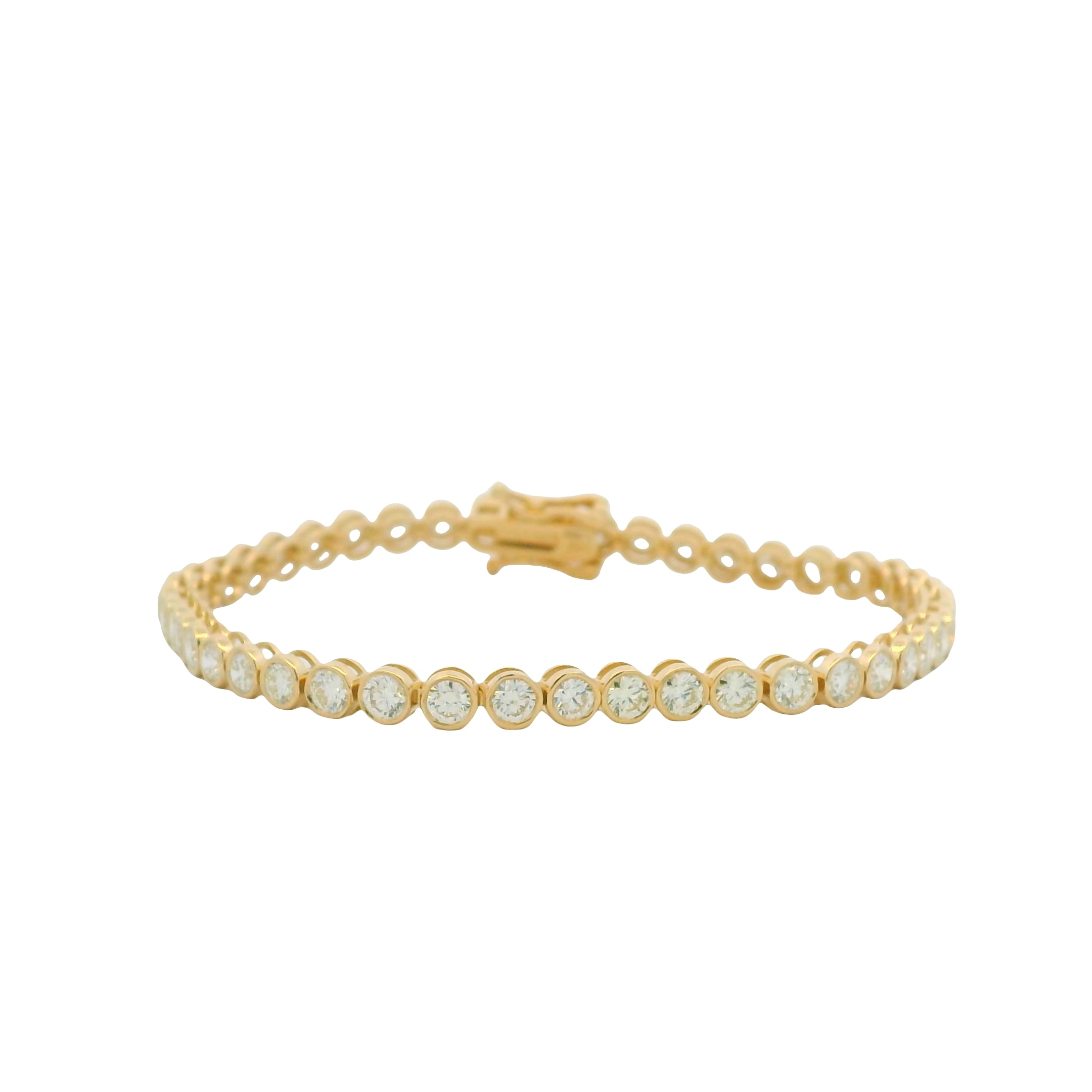 14K Yellow Gold Natural Round Brilliant Cut Diamond Bezel-Set Tennis Bracelet