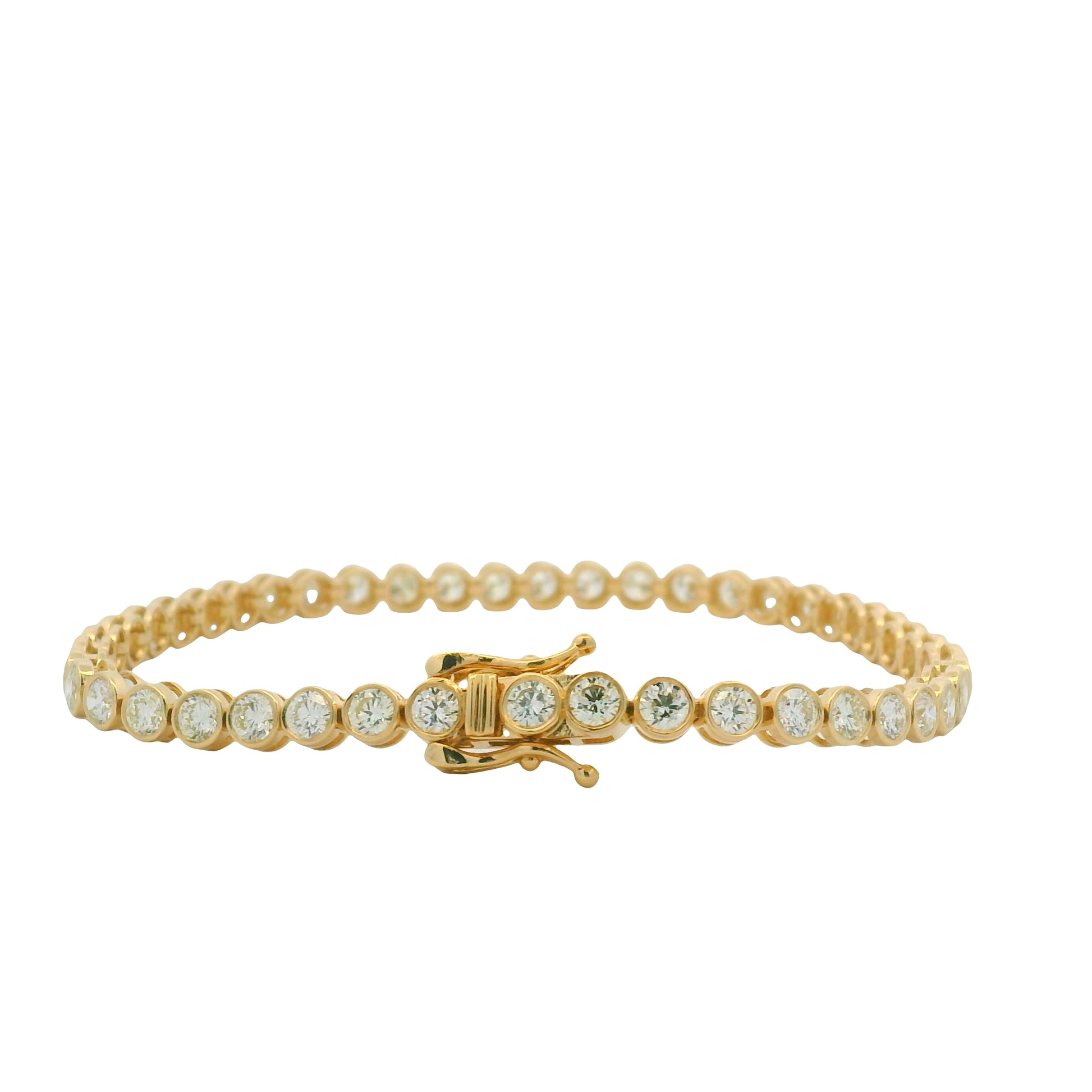 14K Yellow Gold Natural Round Brilliant Cut Diamond Bezel-Set Tennis Bracelet