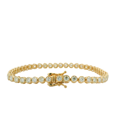 14K Yellow Gold Natural Round Brilliant Cut Diamond Bezel-Set Tennis Bracelet