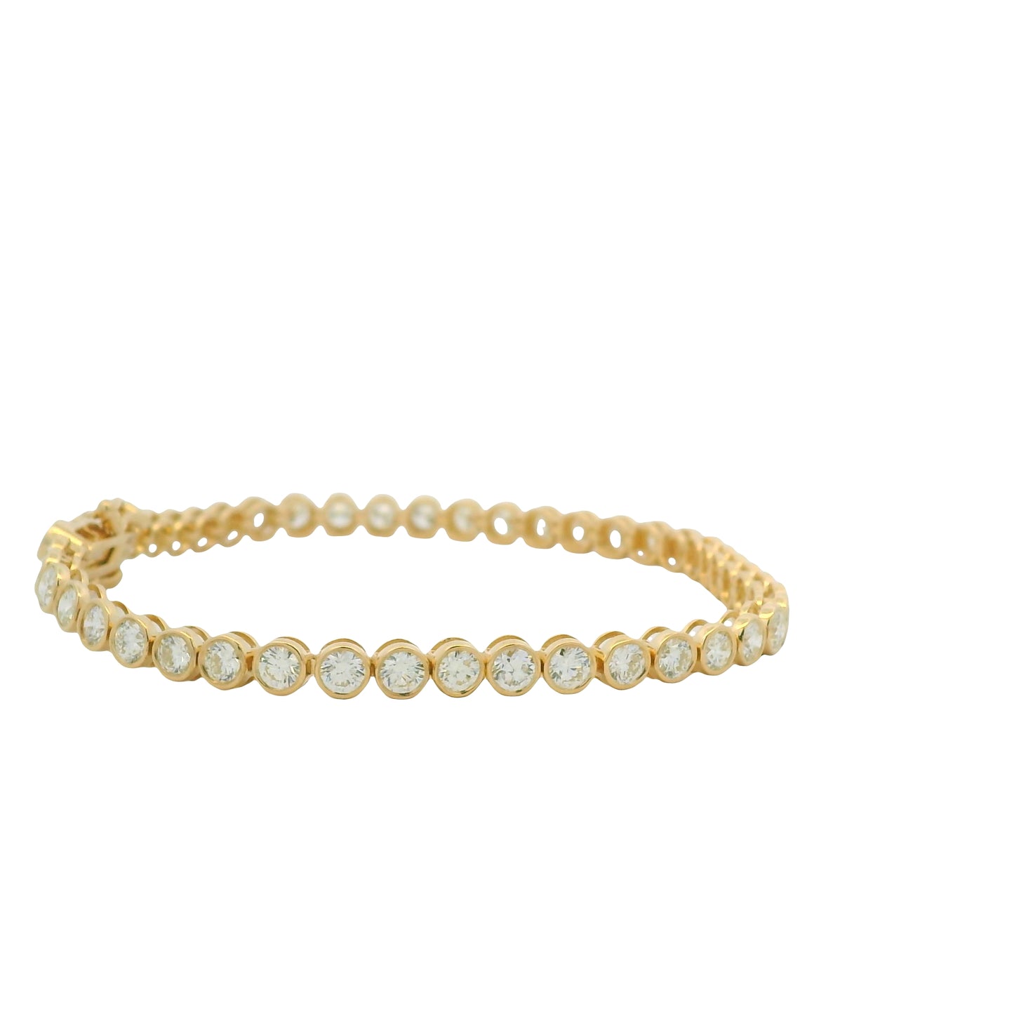 14K Yellow Gold Natural Round Brilliant Cut Diamond Bezel-Set Tennis Bracelet