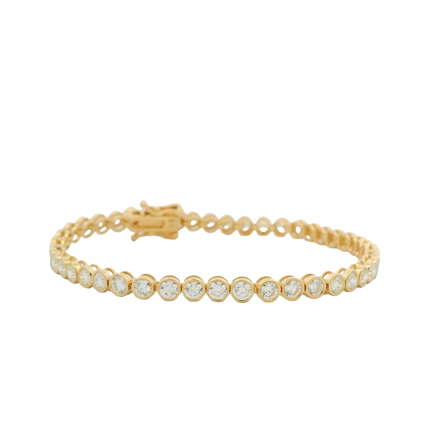 14K Yellow Gold Natural Round Brilliant Cut Diamond Bezel-Set Tennis Bracelet