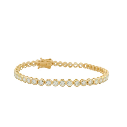 14K Yellow Gold Natural Round Brilliant Cut Diamond Bezel-Set Tennis Bracelet