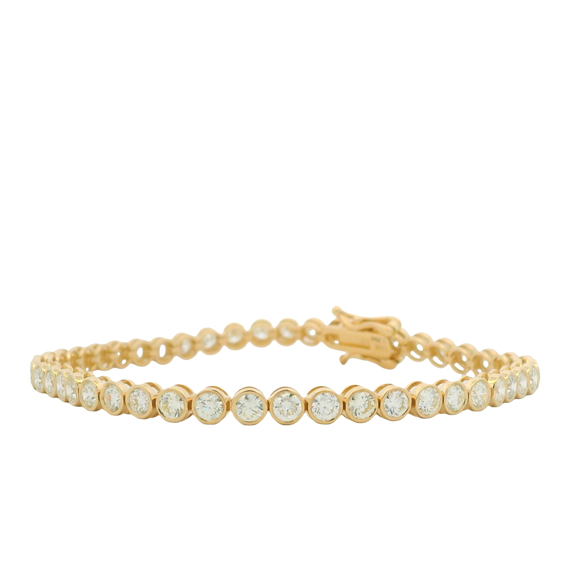 14K Yellow Gold Natural Round Brilliant Cut Diamond Bezel-Set Tennis Bracelet