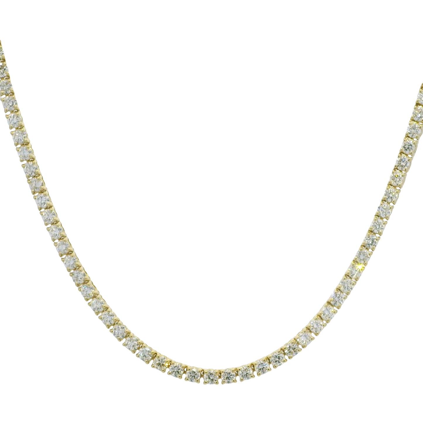 14k Yellow Gold Natural 8.60 Carat Round Brilliant Cut Diamond Tennis Necklace