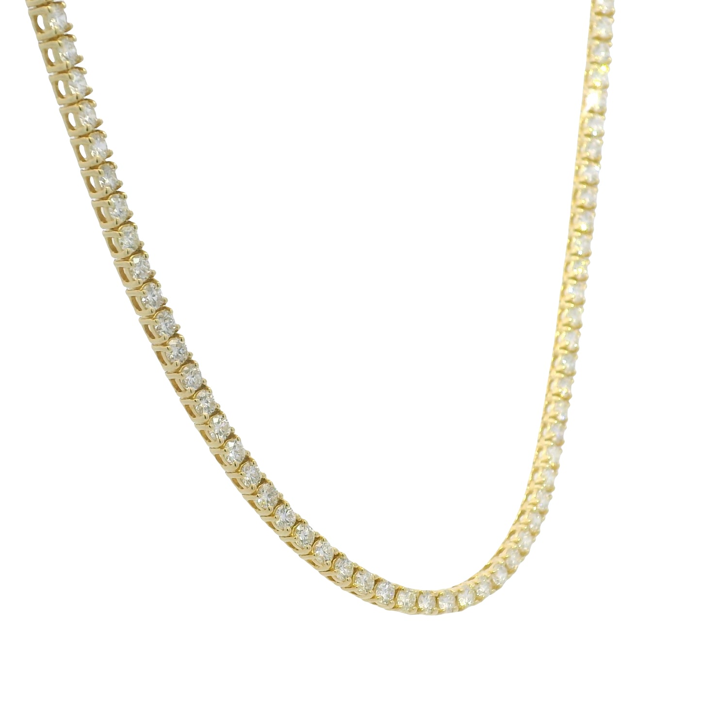 14k Yellow Gold Natural 8.60 Carat Round Brilliant Cut Diamond Tennis Necklace