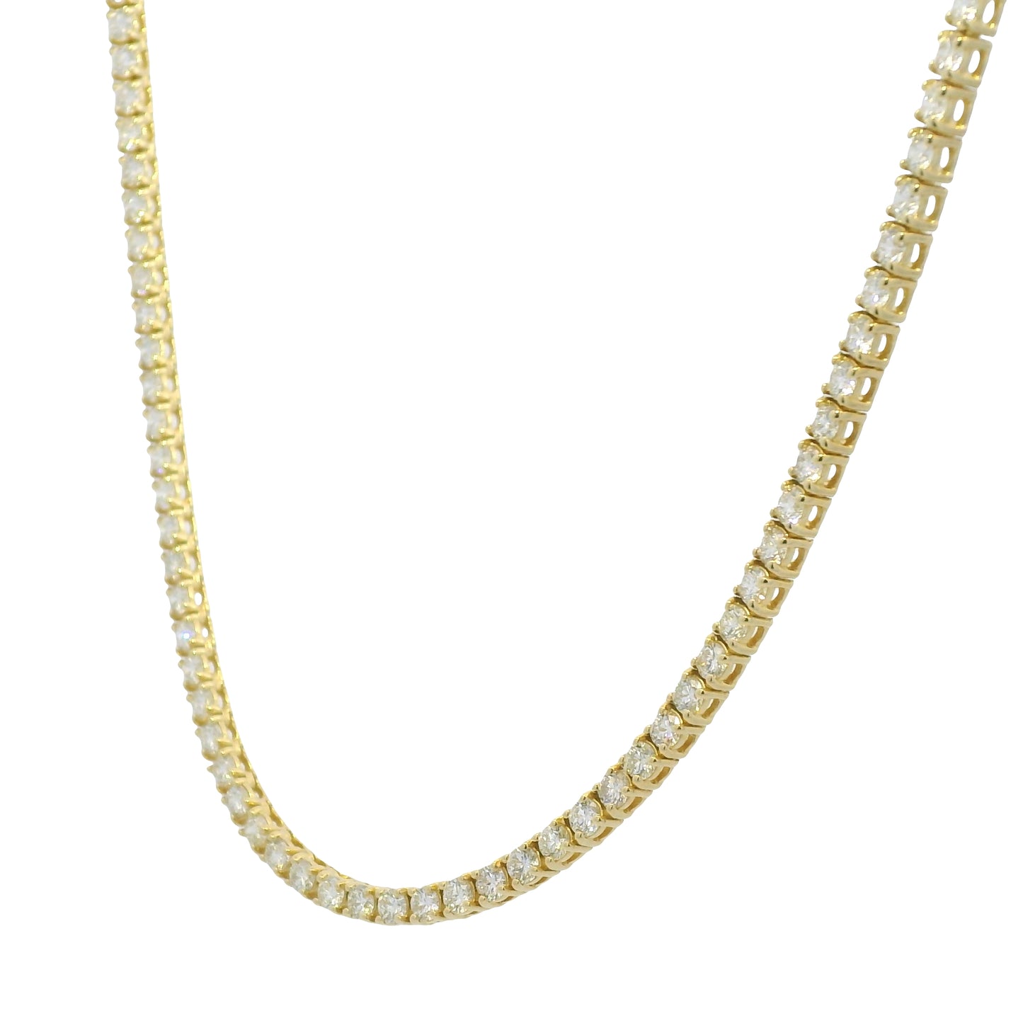 14k Yellow Gold Natural 8.60 Carat Round Brilliant Cut Diamond Tennis Necklace