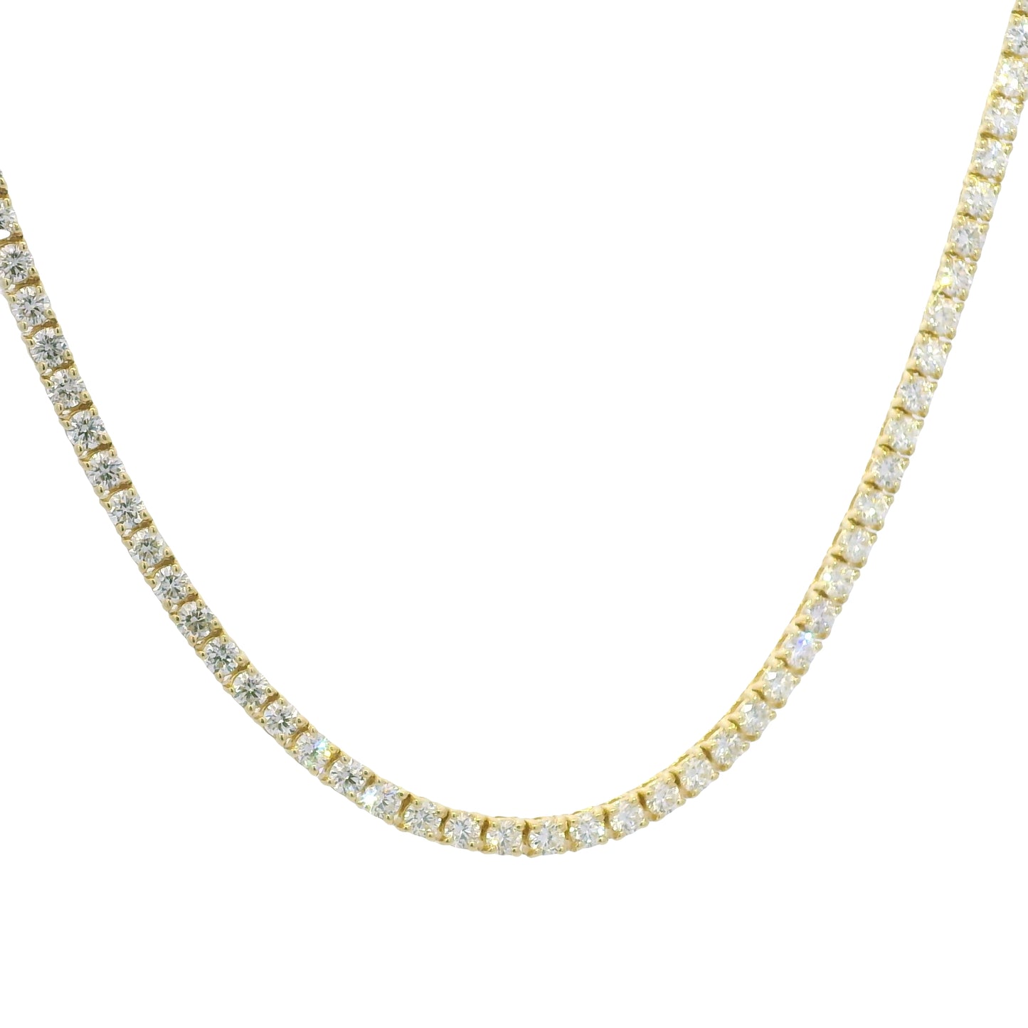 14k Yellow Gold Natural 8.60 Carat Round Brilliant Cut Diamond Tennis Necklace