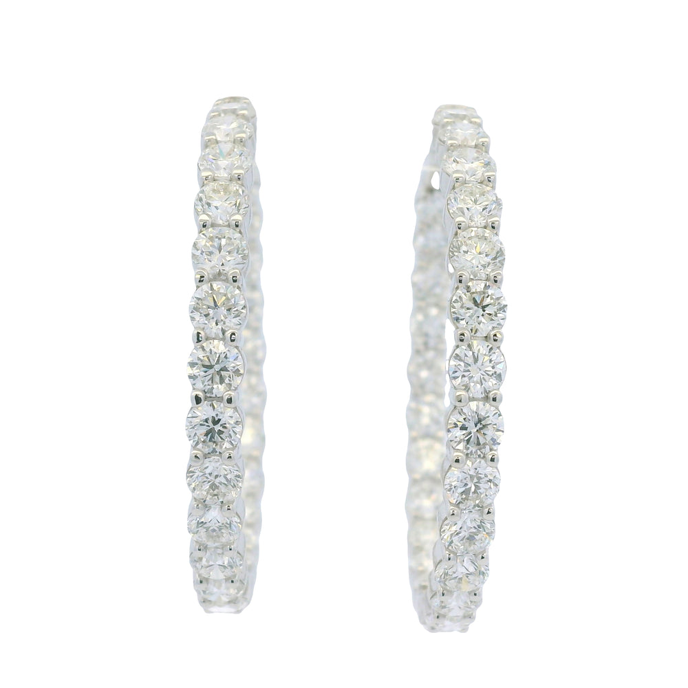 14K White Gold Natural 11.72 Cwt Diamond inside and out Hoop Earrings