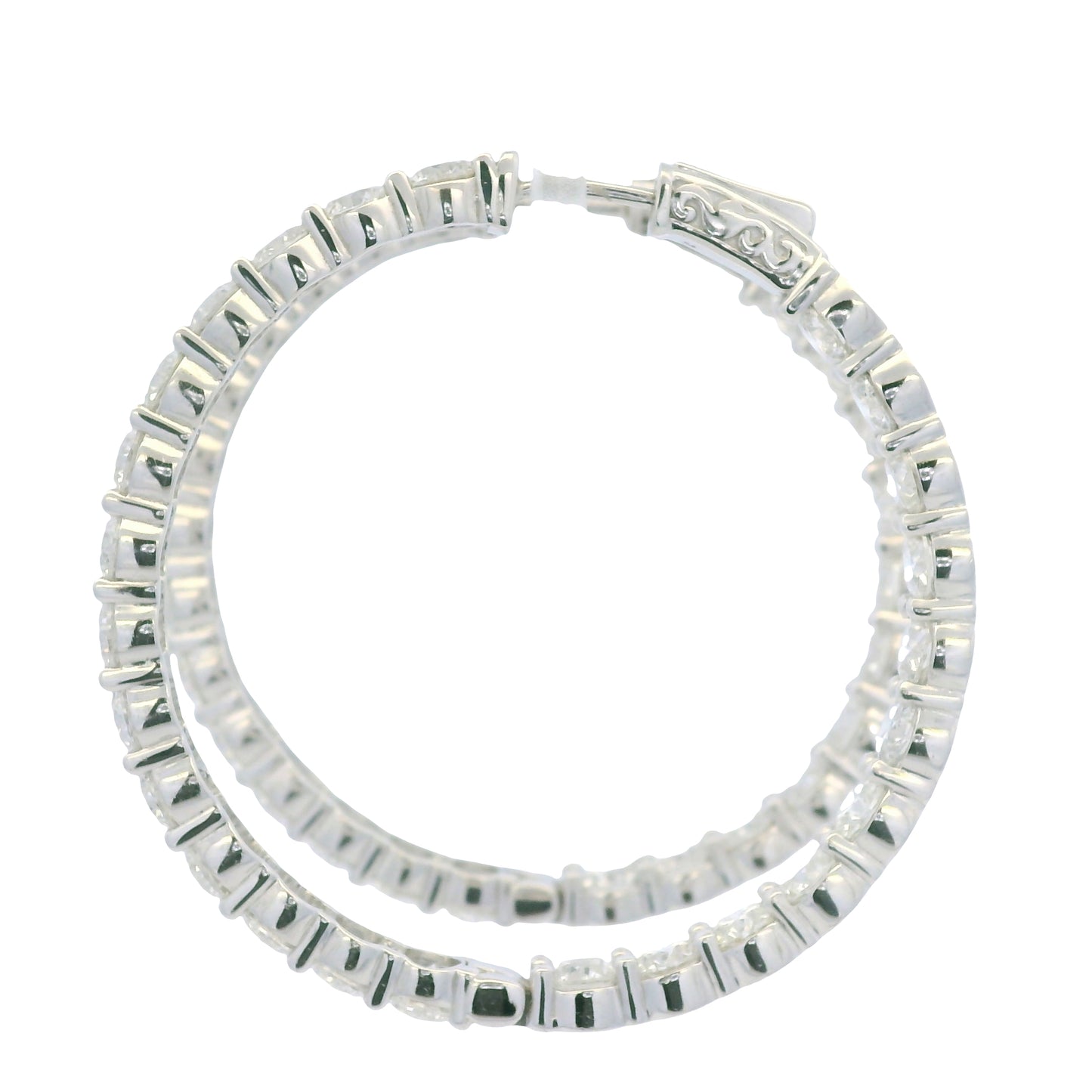14K White Gold Natural 11.72 Cwt Diamond inside and out Hoop Earrings