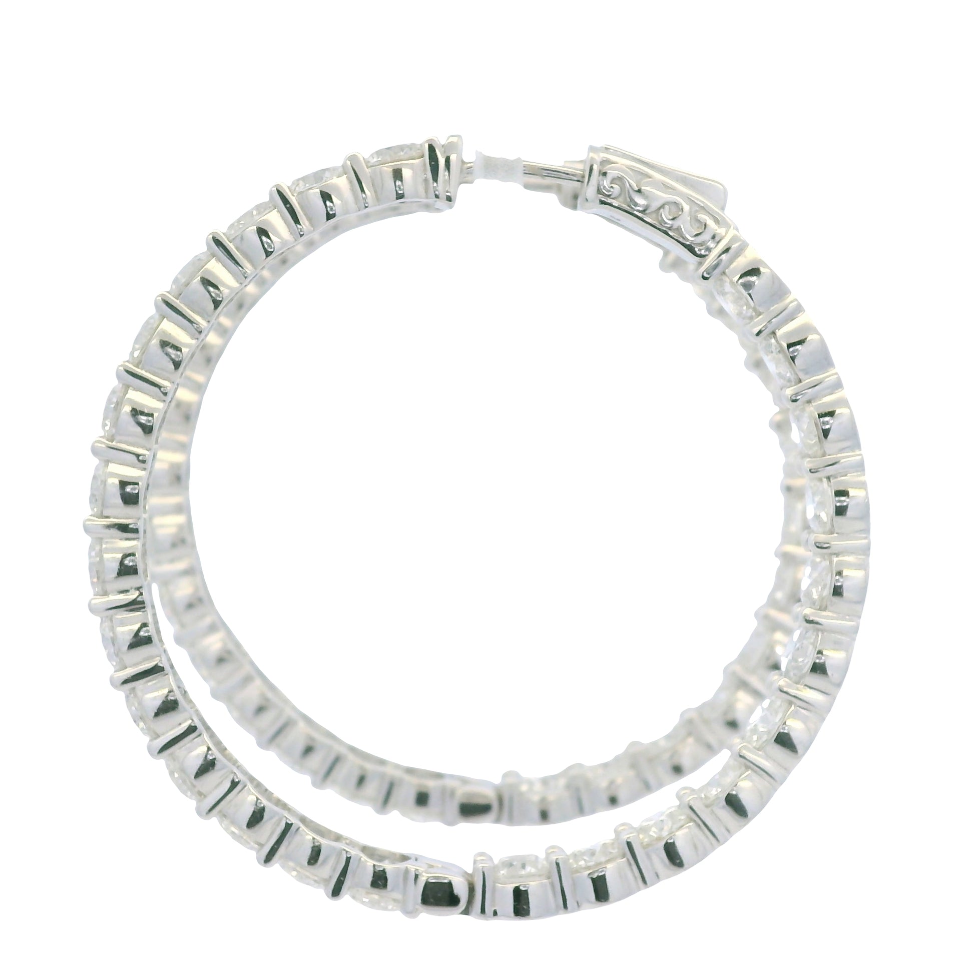 14K White Gold Natural 11.72 Cwt Diamond inside and out Hoop Earrings