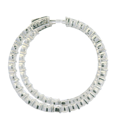 14K White Gold Natural 11.72 Cwt Diamond inside and out Hoop Earrings