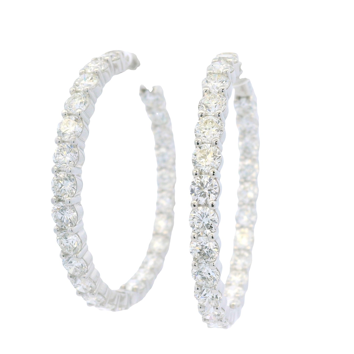 14K White Gold Natural 11.72 Cwt Diamond inside and out Hoop Earrings