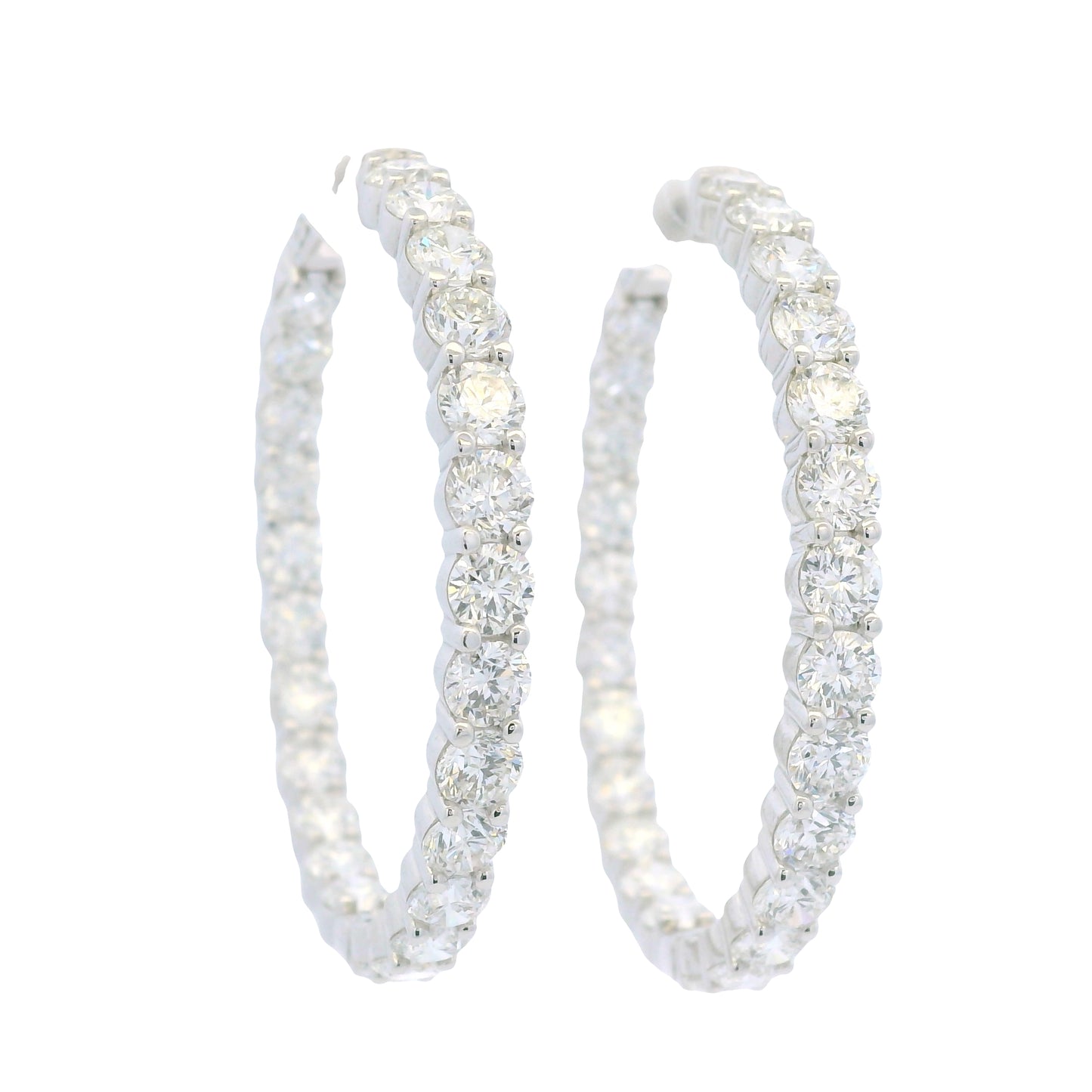 14K White Gold Natural 11.72 Cwt Diamond inside and out Hoop Earrings