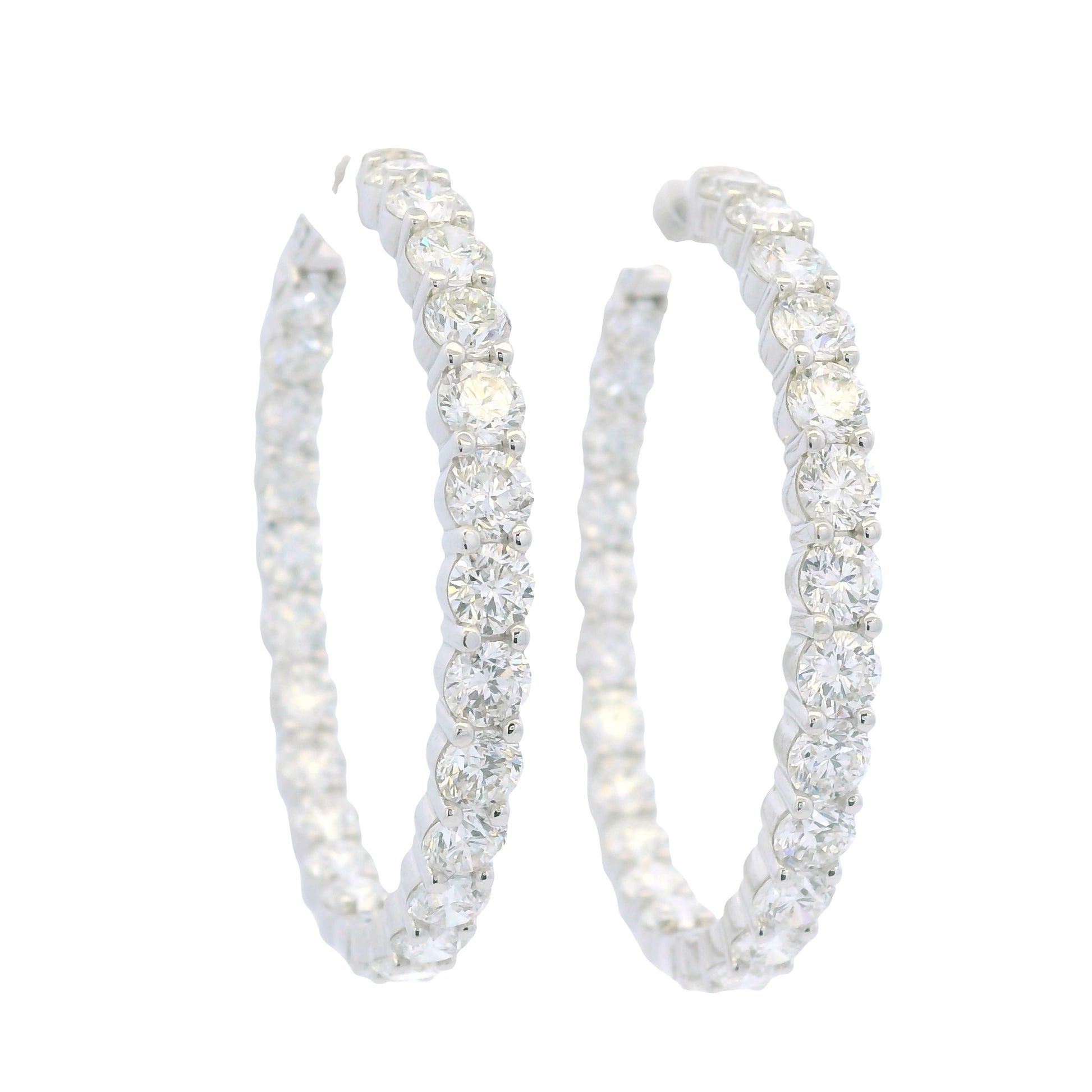 14K White Gold Natural 11.72 Cwt Diamond inside and out Hoop Earrings