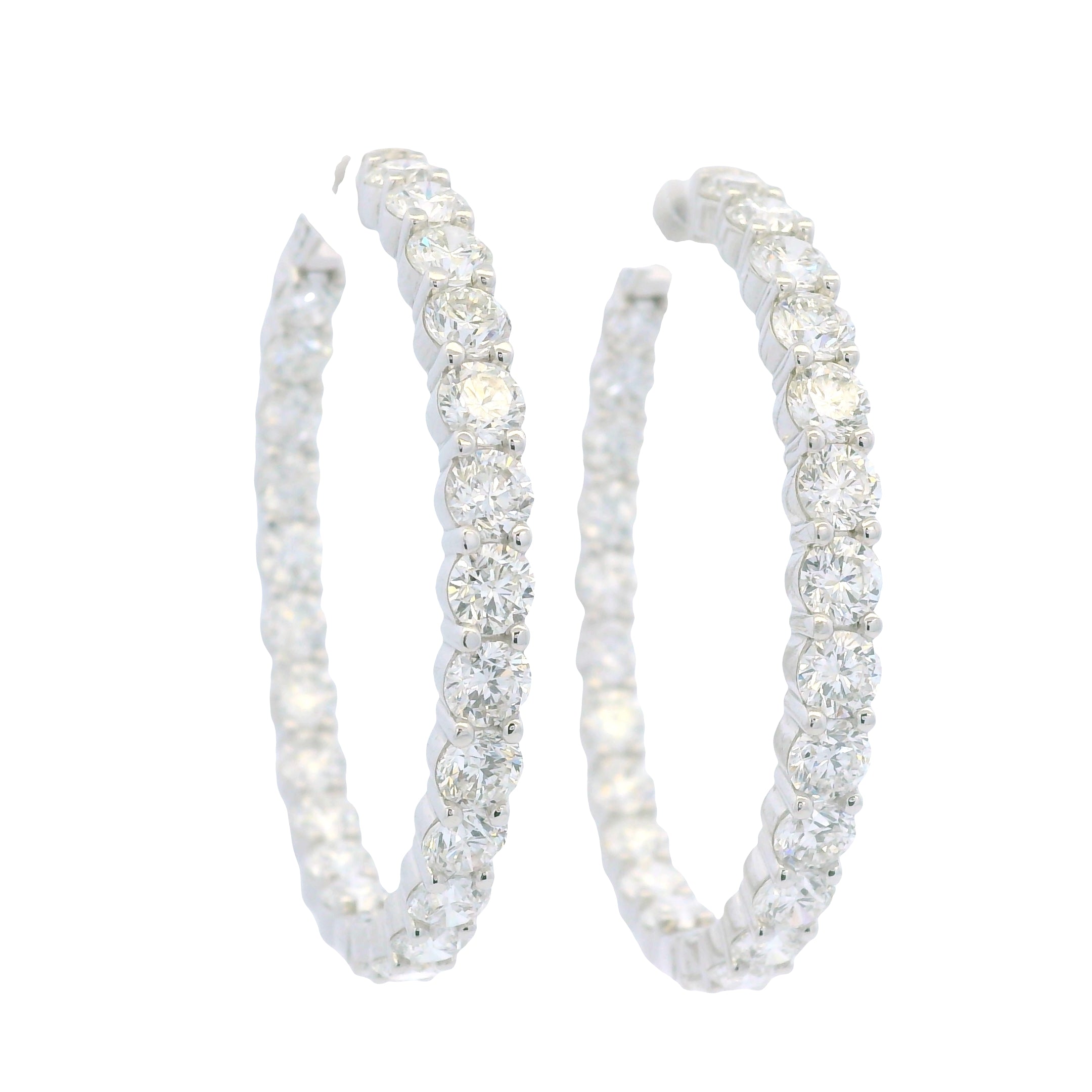 14K White Gold Natural 11.72 Cwt Diamond inside and out Hoop Earrings