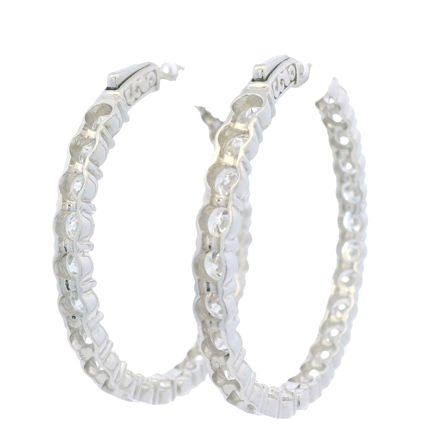 14K White Gold Natural 11.72 Cwt Diamond inside and out Hoop Earrings