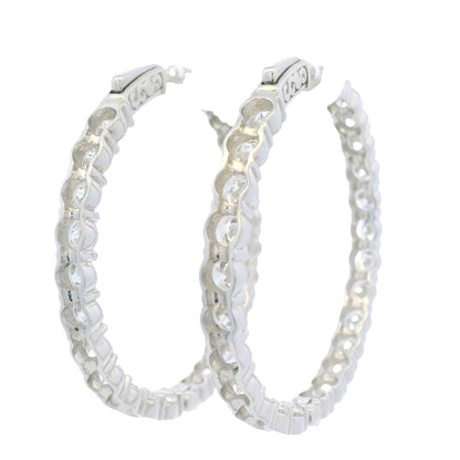 14K White Gold Natural 11.72 Cwt Diamond inside and out Hoop Earrings