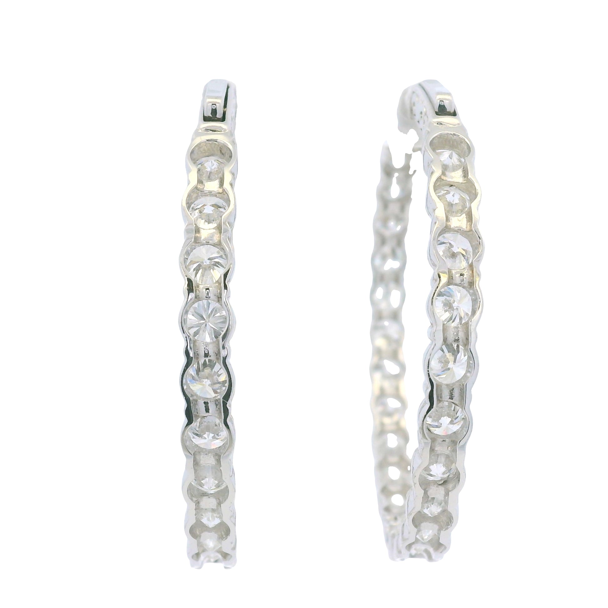 14K White Gold Natural 11.72 Cwt Diamond inside and out Hoop Earrings