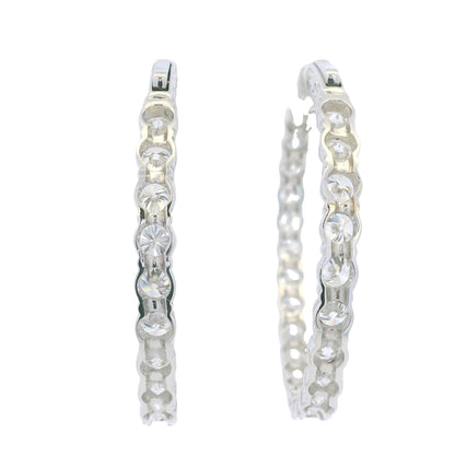 14K White Gold Natural 11.72 Cwt Diamond inside and out Hoop Earrings