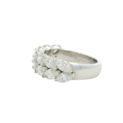 18K White gold Natural 3.32 Carat Marquise Cut Diamond Half- Way Two Row Ring