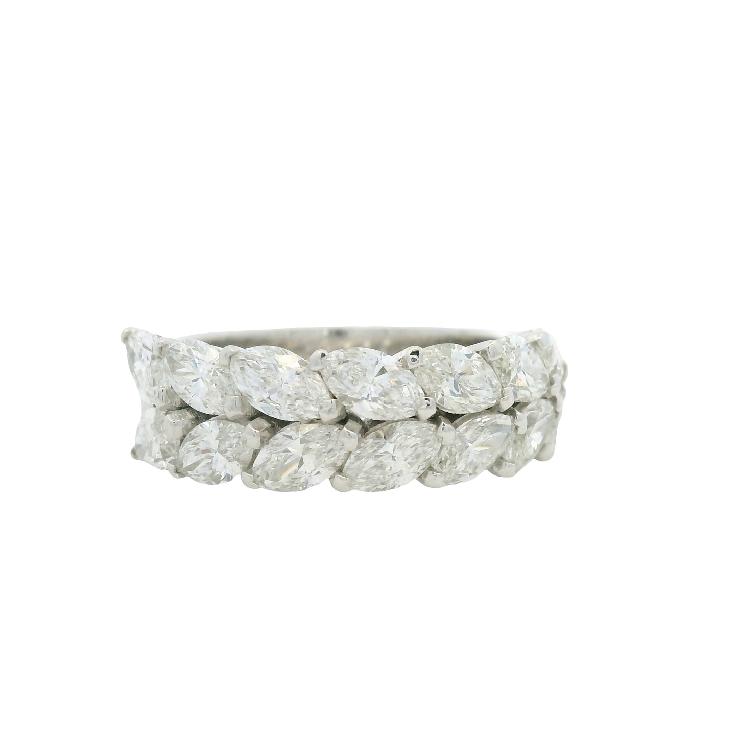 18K White gold Natural 3.32 Carat Marquise Cut Diamond Half- Way Two Row Ring