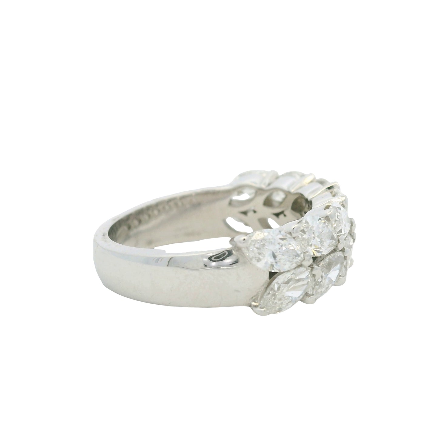 18K White gold Natural 3.32 Carat Marquise Cut Diamond Half- Way Two Row Ring