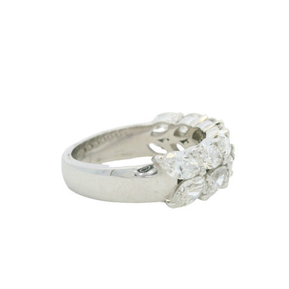 18K White gold Natural 3.32 Carat Marquise Cut Diamond Half- Way Two Row Ring