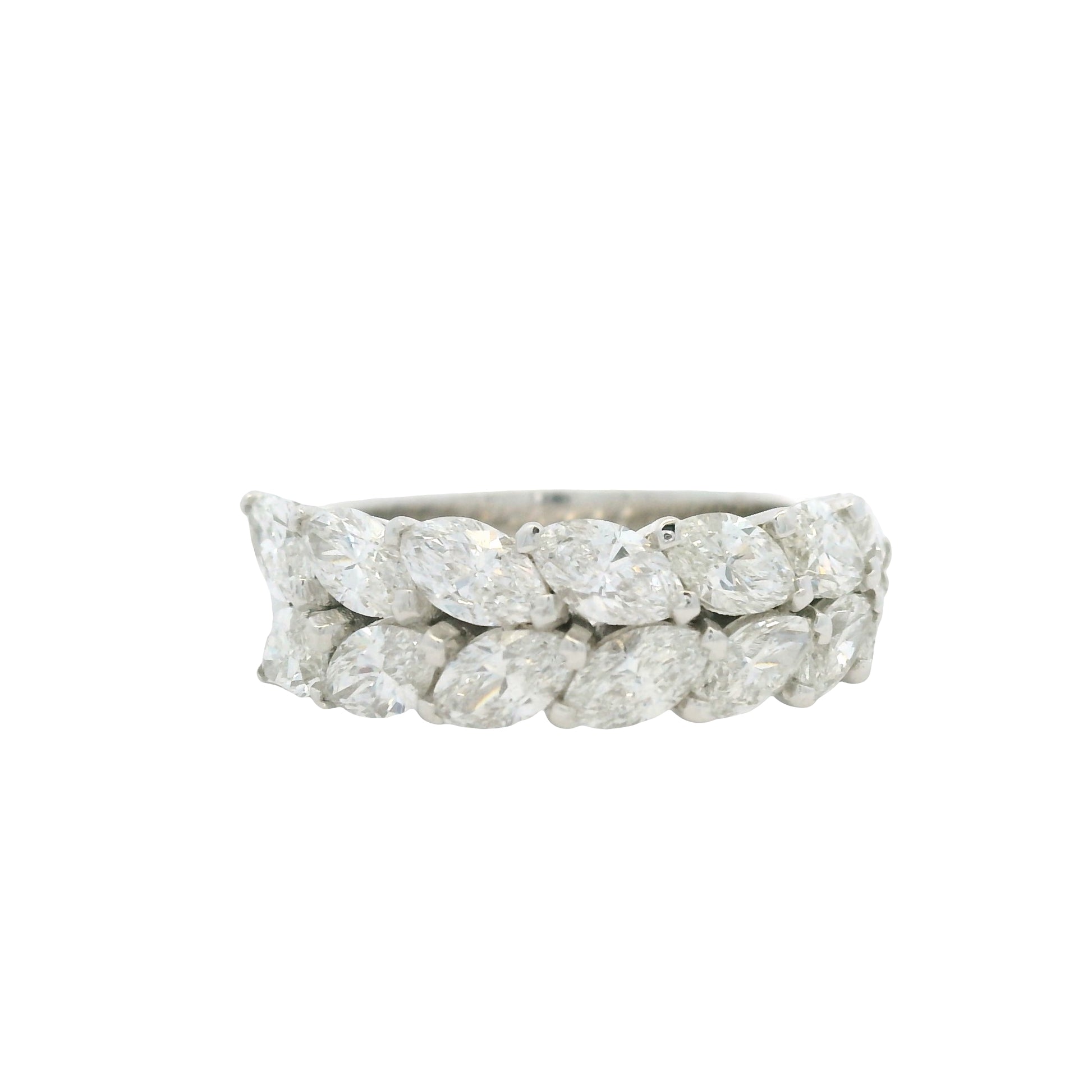 18K White gold Natural 3.32 Carat Marquise Cut Diamond Half- Way Two Row Ring