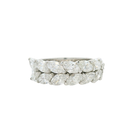 18K White gold Natural 3.32 Carat Marquise Cut Diamond Half- Way Two Row Ring
