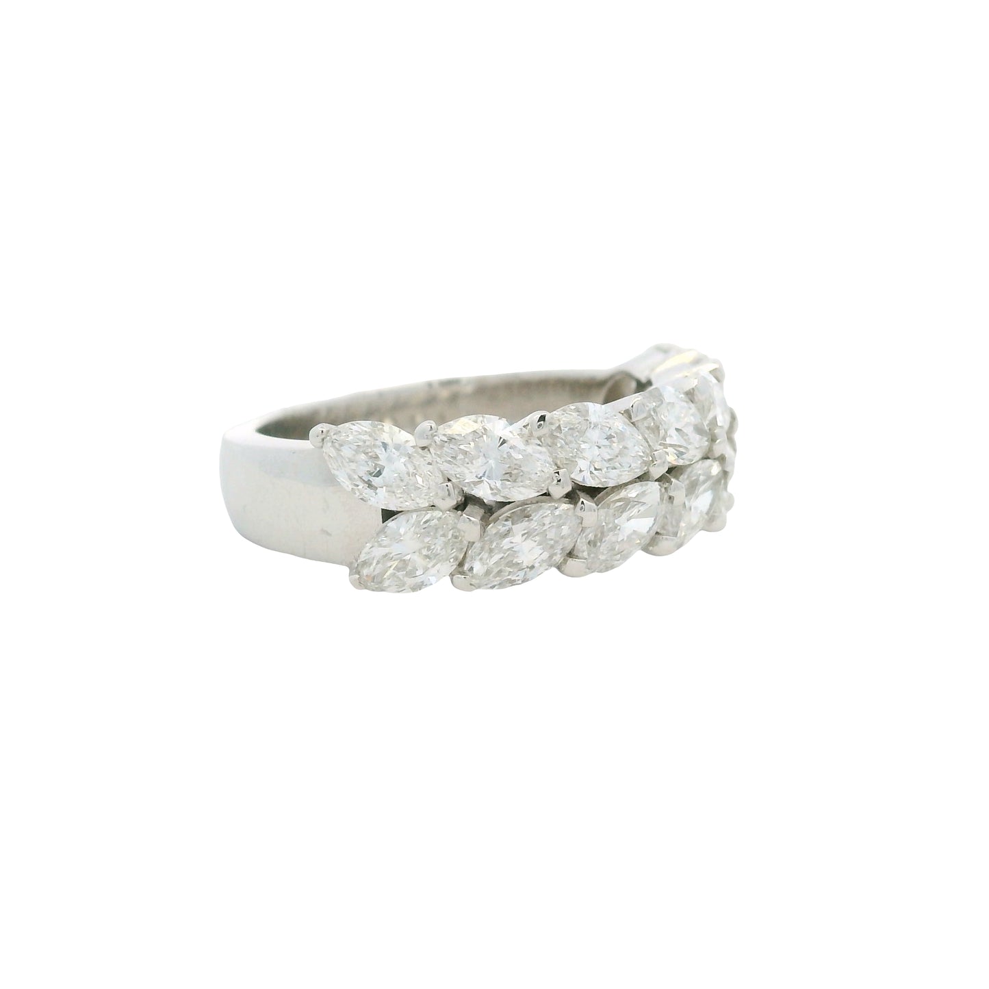 18K White gold Natural 3.32 Carat Marquise Cut Diamond Half- Way Two Row Ring