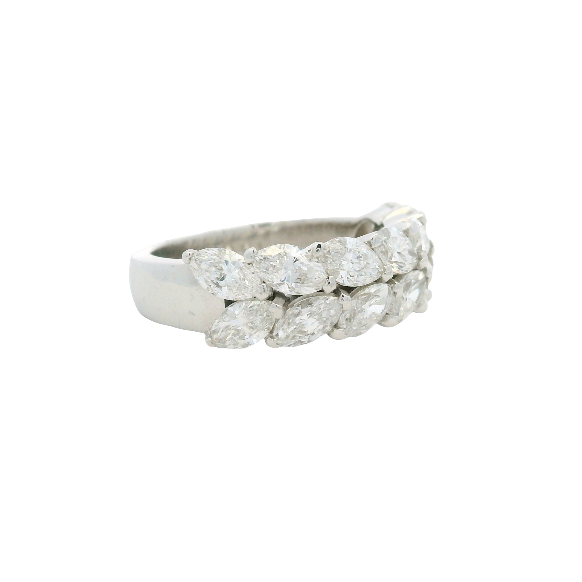 18K White gold Natural 3.32 Carat Marquise Cut Diamond Half- Way Two Row Ring