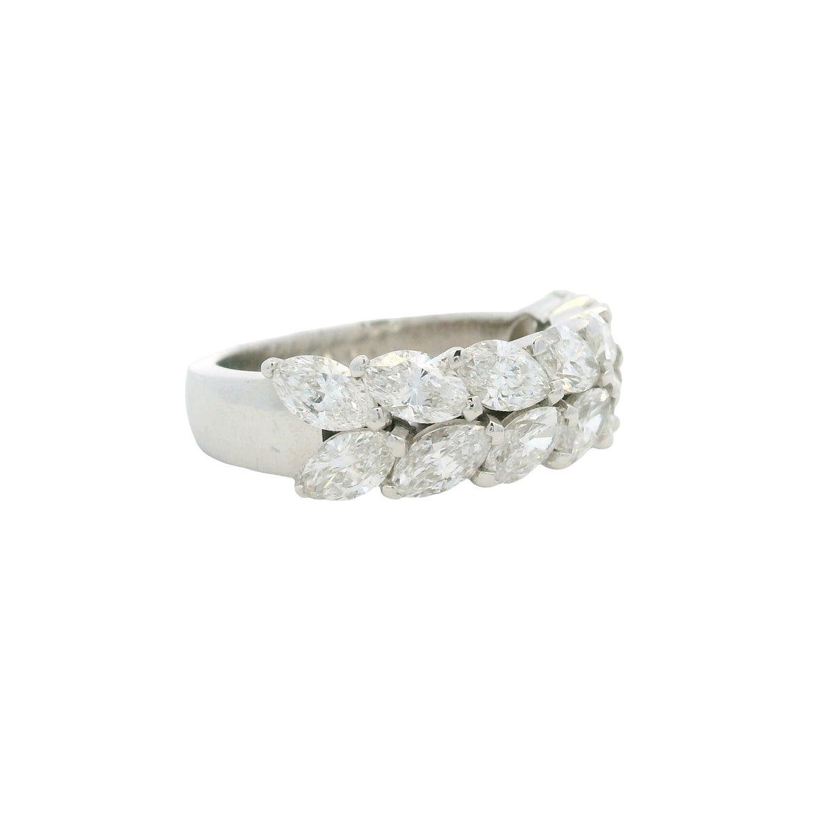 18K White gold Natural 3.32 Carat Marquise Cut Diamond Half- Way Two Row Ring