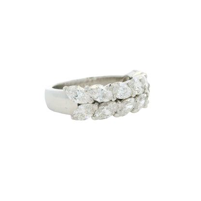 18K White gold Natural 3.32 Carat Marquise Cut Diamond Half- Way Two Row Ring