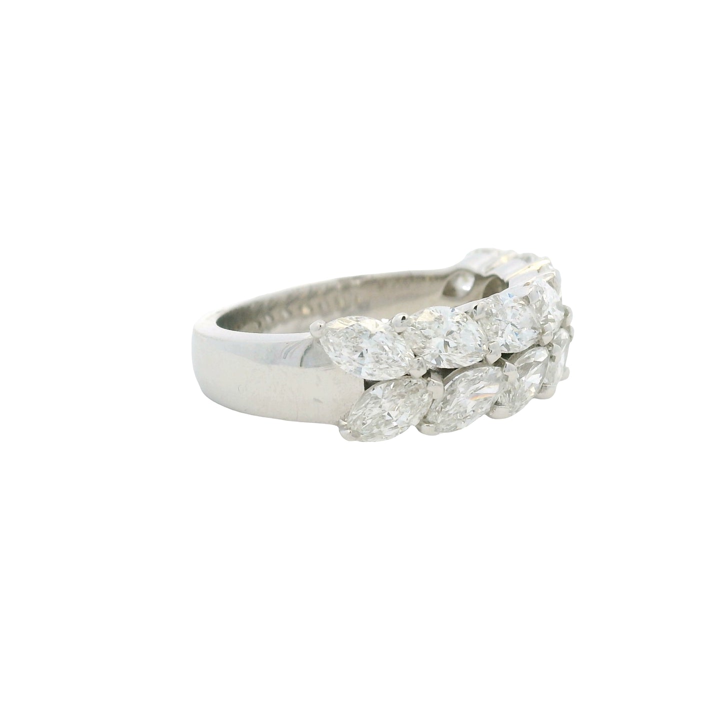 18K White gold Natural 3.32 Carat Marquise Cut Diamond Half- Way Two Row Ring